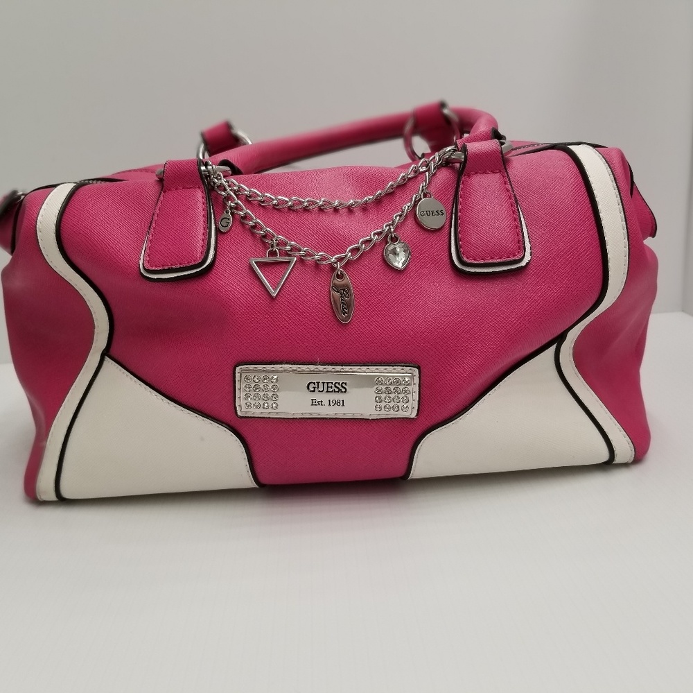 Hot Pink and White Guess Purse with charms